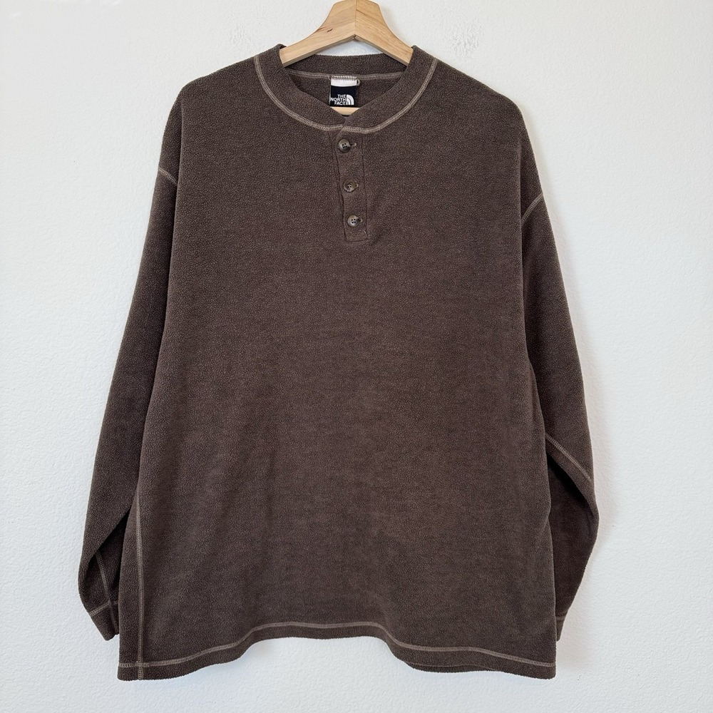 VTG‎ 90s The North Face Brown Fleece Henley Pullover Men's  M Outdoor Gorpcore